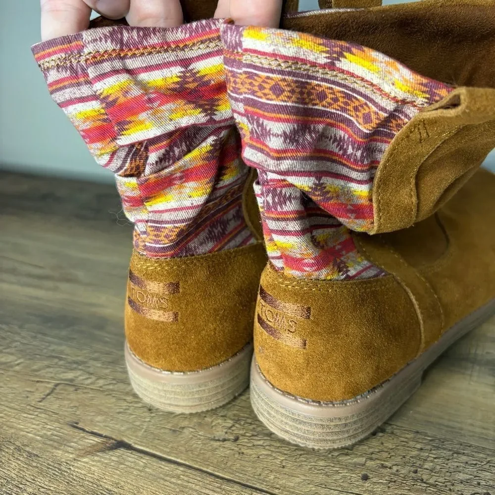 Toms Laurel Cinnamon Suede Ankle Boots Aztec Southwestern Print girls 4 preworn